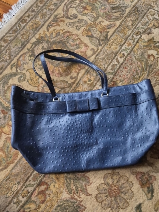 kate spade Handbags - NWT Kate Spade Navy Faux-Ostrich Tote Bag with Bow Accent
